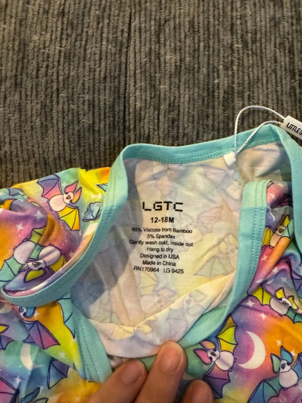 Little Geek Trilogy Co Rainbow bamboo Bat Print Baby Onesie with bottoms